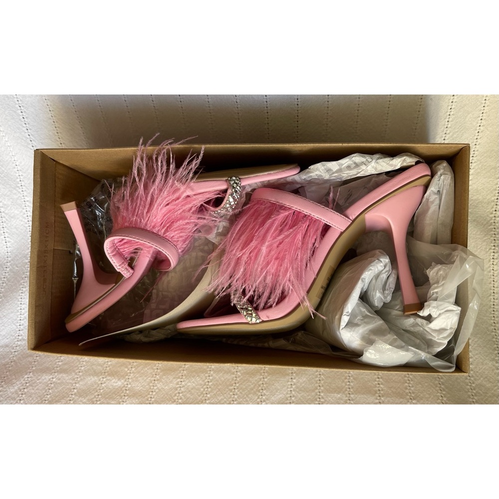 Steve Madden Avilon Feather and Rhinestone Slide Dress Sandals in Pink - Picture 7 of 9